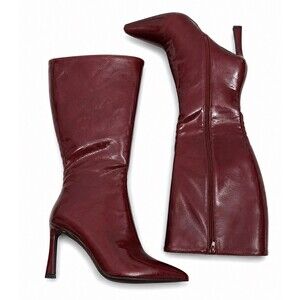 Anne Michelle Women’s Burgundy Patent Pointed Toe Knee High Boots Size 10M